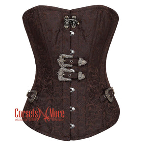 Plus Size Brown Brocade Steampunk Gothic Overbust Corset