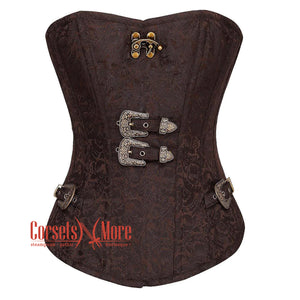 Brown Brocade Steampunk Front Closed Gothic Overbust Corset
