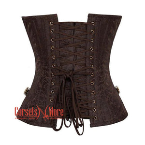 Brown Brocade Steampunk Front Antique Busk Gothic Overbust Corset
