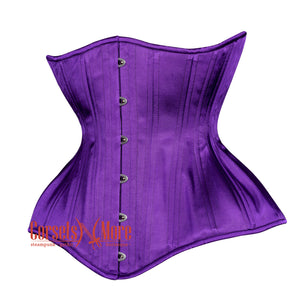 Purple Satin Double Boned Burlesque Long Underbust Gothic Corset