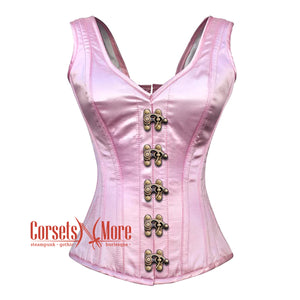 Baby Pink Satin With Front Clasps Gothic Overbust Burlesque Corset Waist Training Top