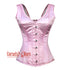 Baby Pink Satin With Front Silver Busk Gothic Overbust Shoulder Strap Corset