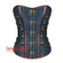 Blue Denim And Brown Leather Steampunk Costume Corset Overbust Top