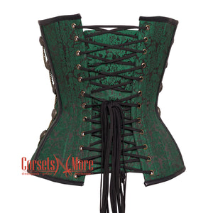 Green and Black Brocade Steampunk Antique Clasps Waist Training Costume Gothic Corset Overbust Top