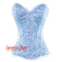 Baby Blue Brocade And White Satin With Front Close Overbust Corset