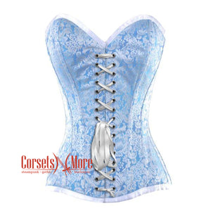 Baby Blue And White Satin With Front White Lace Overbust Corset