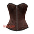 Brown Brocade With Front Silver Zipper Overbust Corset