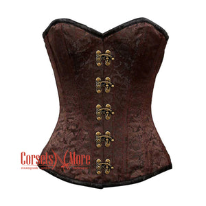 Brown Brocade With Front Clasps Overbust Corset