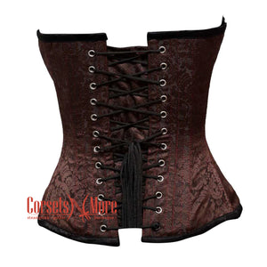 Plus Size Brown Brocade With Front Lace Overbust Corset