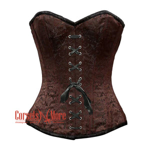 Brown Brocade With Front Lace Overbust Corset