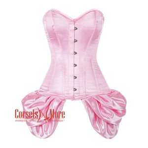 Baby Pink Satin With Front Silver Busk Overbust Corset