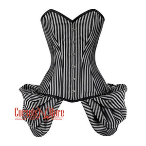 Black And White Striped Brocade With Front Silver Busk Overbust Corset