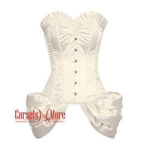 Ivory Satin Frill  With Front Silver Busk Overbust Corset