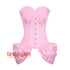 Baby Pink Satin Frill  With Front Silver Busk Overbust Corset
