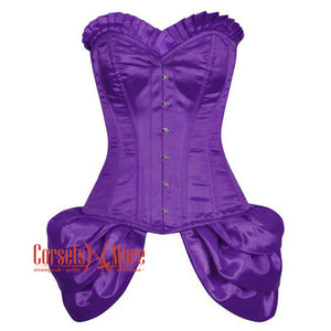 Purple Satin Frill With Front Silver Busk Overbust Corset