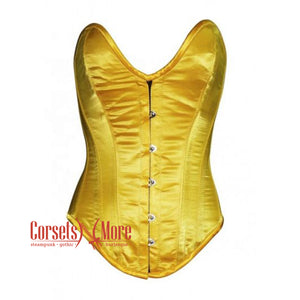 Yellow Satin With Front Silver Busk Overbust Corset