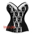 Black And White Brocade With Front Busk Overbust Corset