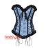 Baby Blue Brocade With Frill And Lace Design Long Overbust Corset