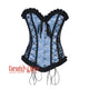 Baby Blue Brocade With Frill And Lace Design Long Overbust Corset