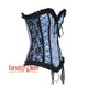 Baby Blue Brocade With Frill And Lace Design Long Overbust Corset