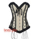 Ivory Brocade With Frill And Lace Design Long Overbust Corset