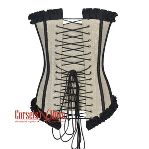 Ivory Brocade With Frill And Lace Design Long Overbust Corset