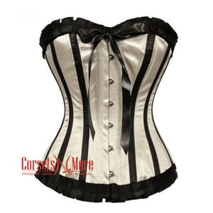 Ivory And Black Satin With Centre Bow Gothic Overbust Corset