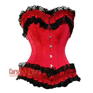 Red Satin With Net Frill Gothic Overbust Corset