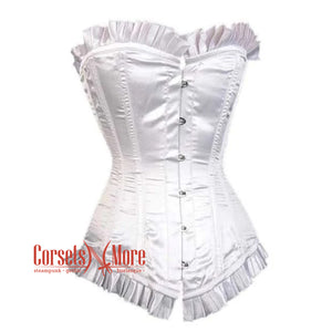 White Satin With Frill Design Gothic Overbust Corset