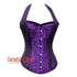 Plus Size Purple Black Brocade With Halter Neck Overbust Corset