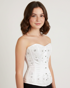 White Satin Sequins Handwork Gothic Overbust Bustier Corset
