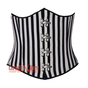 Sexy Black And White Striped Steampunk Underbust Bustier Corset
