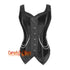 Black velvet Front silver busk overbust corset with shoulder straps