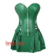 Green Faux Leather Zipper Steampunk Overbust Corset With Tutu Skirt Corset Dress