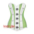 Green Mesh White Faux Leather Longline Steampunk Costume Overbust Corset Bustier Top