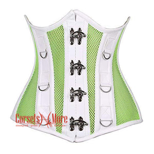 Green Mesh White Faux Leather Steampunk Underbust Bustier Corset
