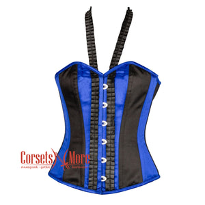 Blue And Black Satin Gothic Overbust Bustier Corset