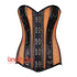 Orange Mesh Black Faux Leather Longline Steampunk Costume Overbust Corset Bustier Top