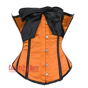 Orange And Black Satin With Front Bow Design Gothic Underbust Bustier Corset