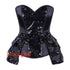 Black Satin Black Sequins Work Burlesque Gothic Overbust Bustier Corset