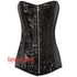 Black Satin Sequins Work Burlesque Longline Zipper Overbust Bustier Corset