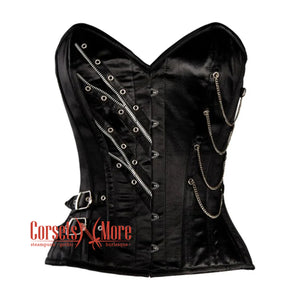 Black Satin Steampunk Heavy Duty Overbust Bustier Corset