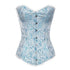 Baby Blue Brocade Longline Gothic Costume Overbust Bustier Corset