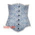 Baby Blue & White Brocade Double Boned Underbust Corset with Silver Busk