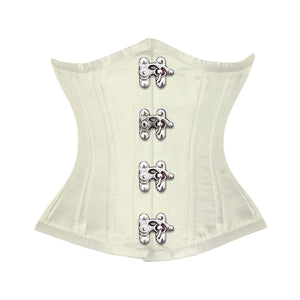 Ivory Satin Double Bone Front Silver Clasps Gothic Underbust Bustier Corset