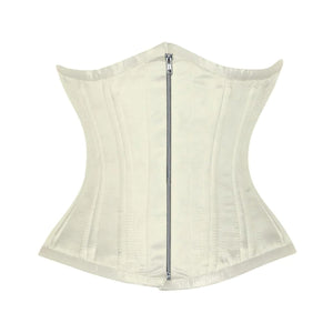 Ivory Satin Double Bone Front Zipper Gothic Underbust Bustier Corset