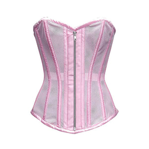 Baby Pink Satin Mesh Zipper Overbust Corset