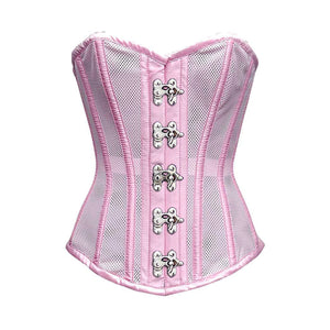 Baby Pink Satin Mesh Front Clasps Overbust Corset