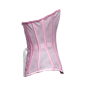 Baby Pink Satin Mesh Front Closed Overbust Corset