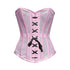 Baby Pink Satin Mesh Front Black Ribbon Overbust Corset